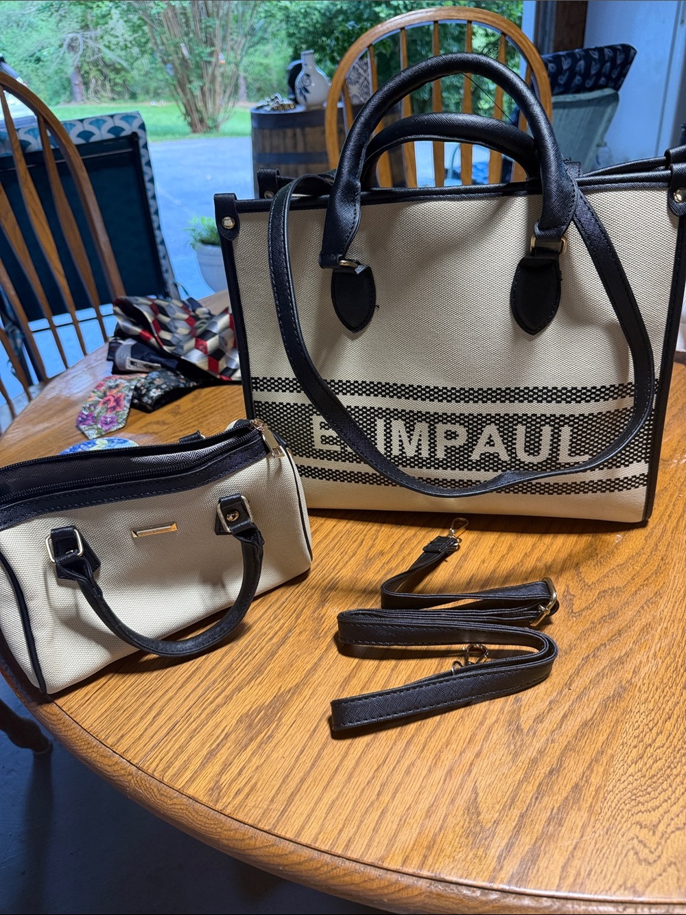 Elim Paul Two-Piece Cream and Black Tote Set with Removable Straps